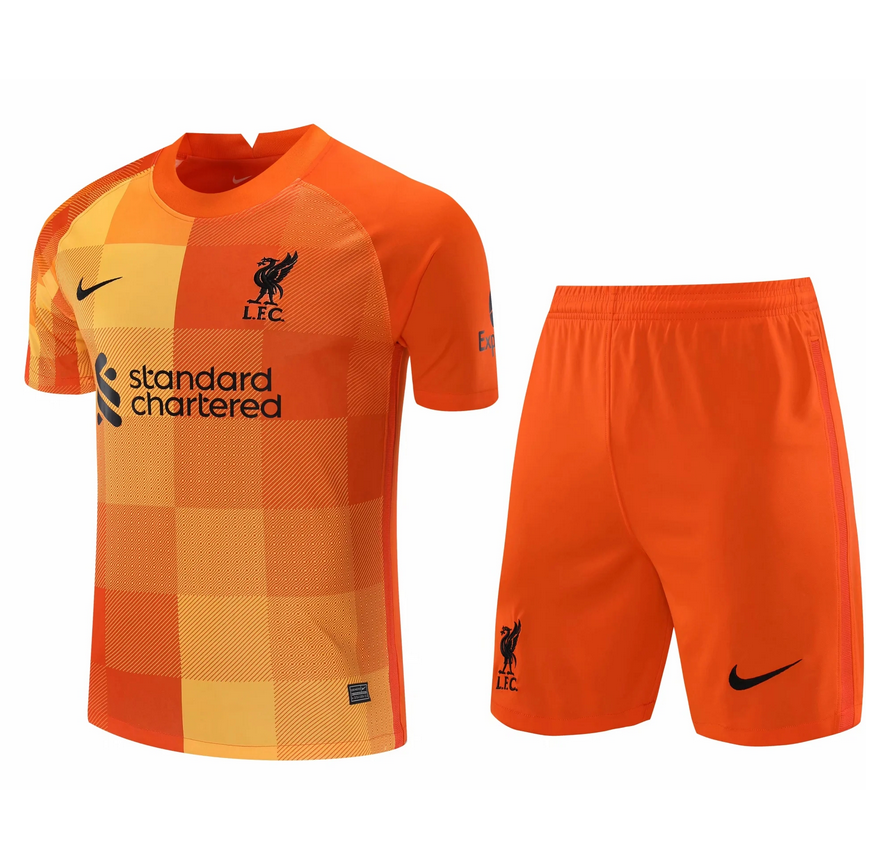 2021/22 Liverpool Orange Goalkeeper Soccer Jersey Uniforms (Shirt+Shorts)